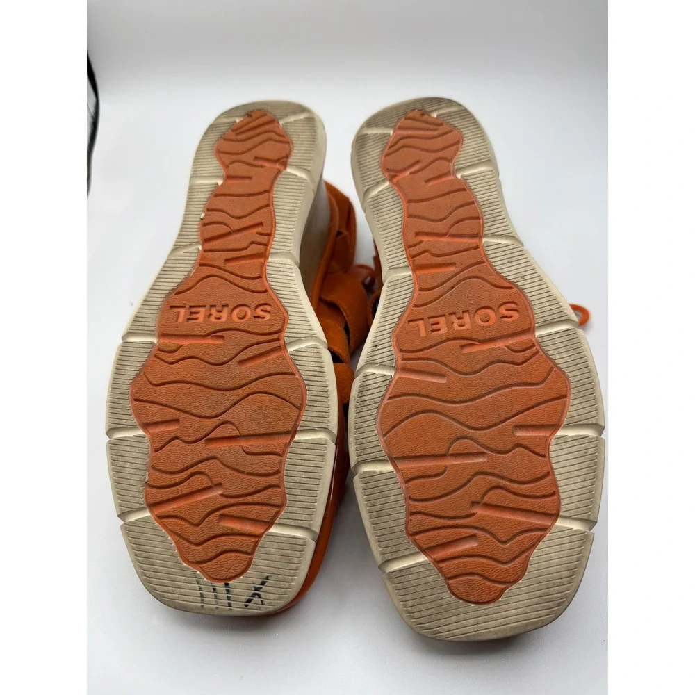 Sorel Cameron Flatform Lace Sandals Orange Suede Platform NL4677-806 Womens 9.5